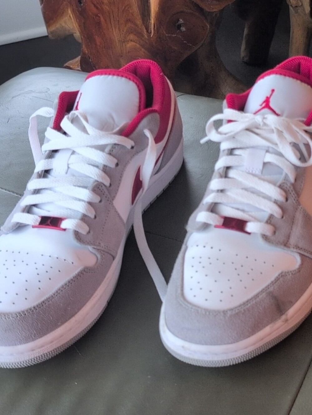 Nike Air Jordans Red, White, and GrayLow-Top Sneakers